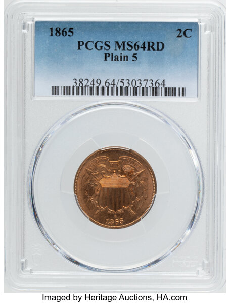Image for 1865 2c Plain 5, DDO, FS-101 MS RD MS62 RD CAC