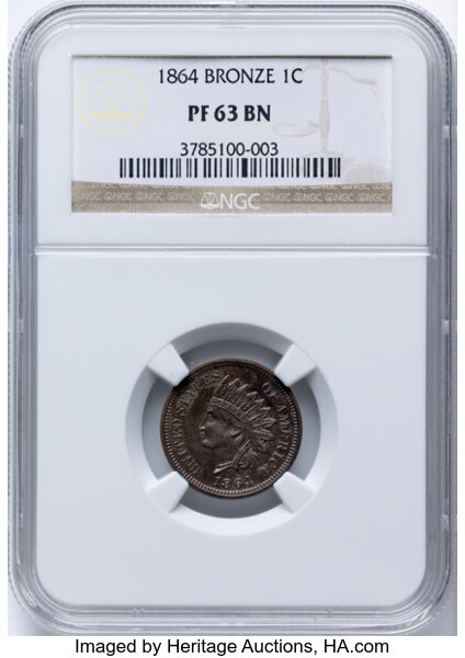 1864 1c Bronze PR BN PR60 BN CAC thumbnail 3