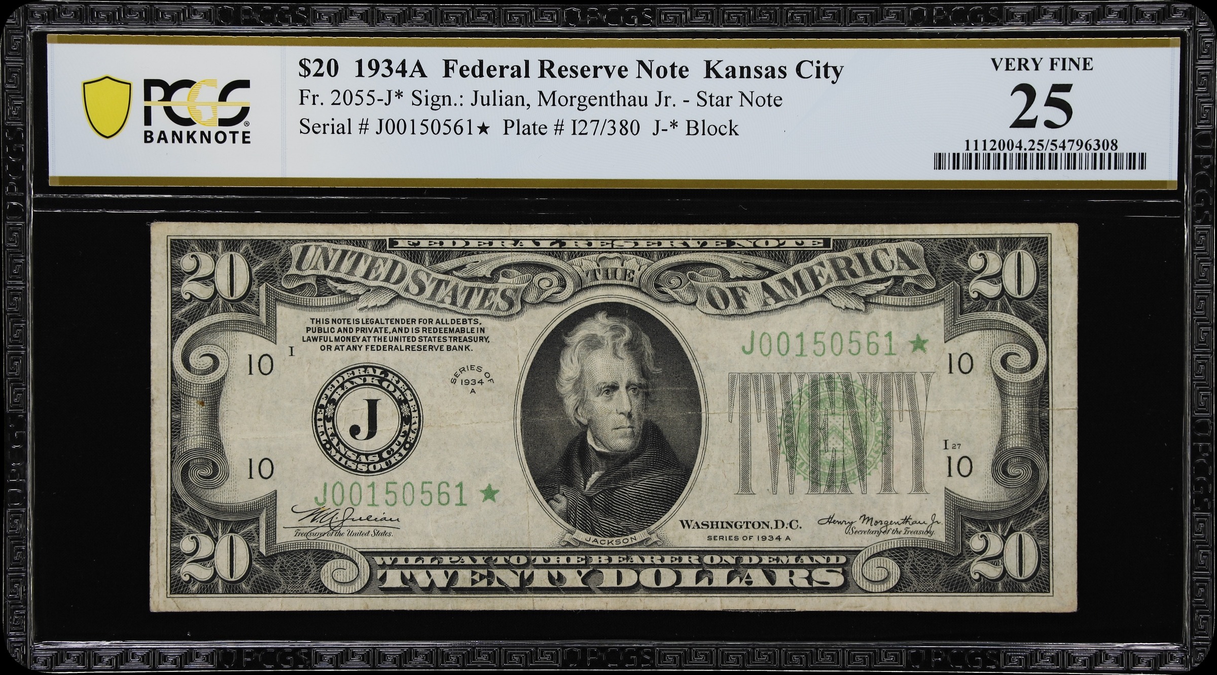 1934A $20  Kansas City, Star Replacement (Fr. 2055J*) thumbnail 2