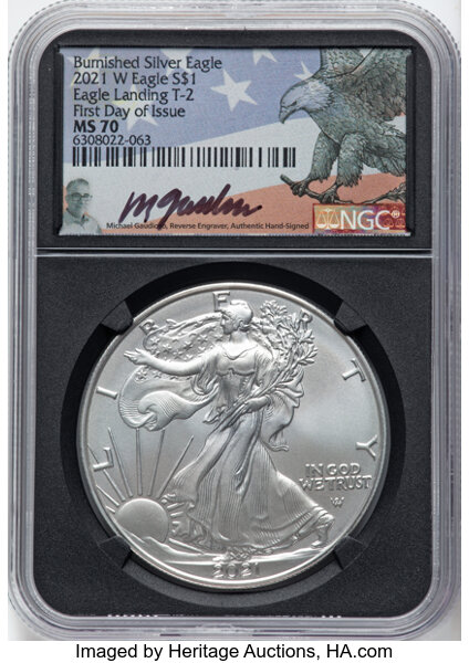 2021-W $1  Silver Eagle, Type 2, Burnished MS thumbnail 5