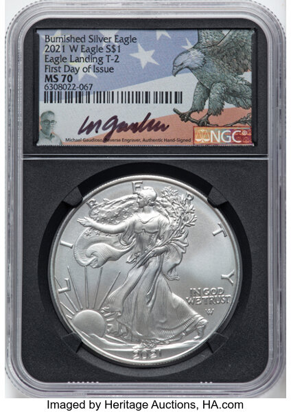 2021-W $1  Silver Eagle, Type 2, Burnished MS thumbnail 4