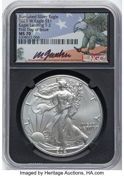 2021-W $1  Silver Eagle, Type 2, Burnished MS thumbnail 8