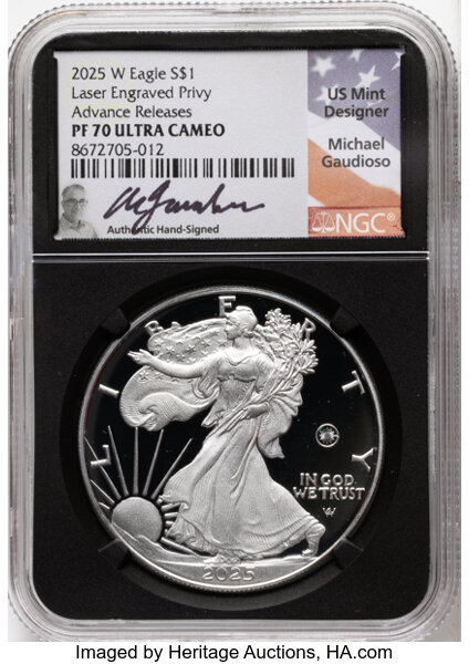 2025-W $1  Silver Eagle, Laser Privy PR DCAM thumbnail 3