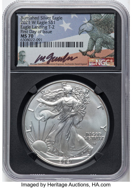 2021-W $1  Silver Eagle, Type 2, Burnished MS thumbnail 6