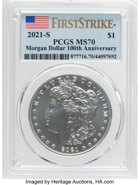 2021-S S$1 Morgan, 100th Anniversary MS thumbnail 3
