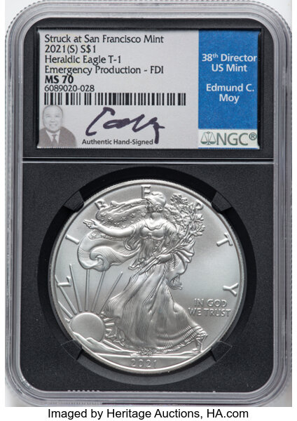 2021-(S) $1  Silver Eagle, Type 1, Emergency San Francisco Strike MS thumbnail 2