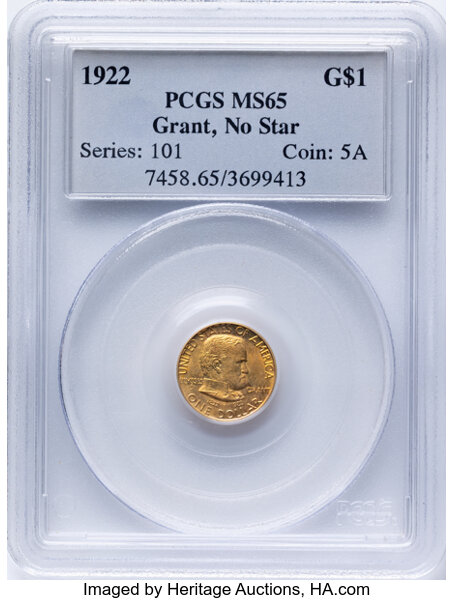 1922 G$1 Grant Memorial, without Star MS68 CAC thumbnail 3
