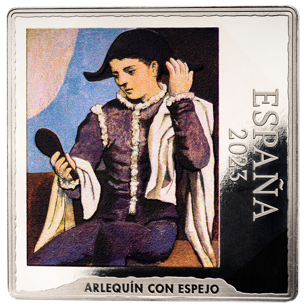 2023-M S€50 5oz Silver, Square, Picasso, Harlequin with Mirror, Colorized PR DCAM