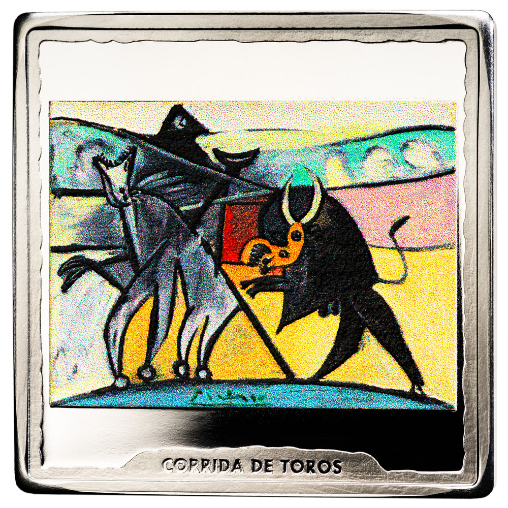 2023-M S€10 Silver, Square, Picasso, Bullfight, Colorized PR DCAM