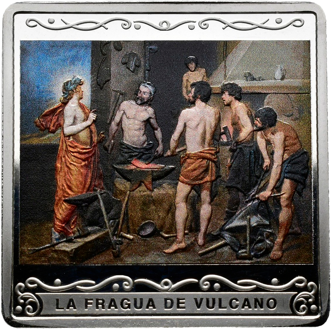 2024-M S€10 Silver, Square, Velázquez, Forge of Vulcan, Colorized PR DCAM