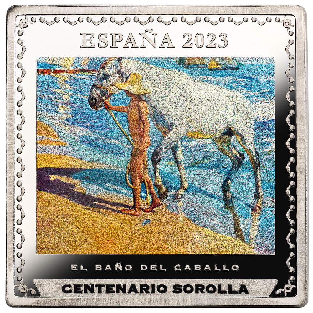 2023-M S€10 Silver, Square, Sorolla, Horse's Bath, Colorized PR DCAM