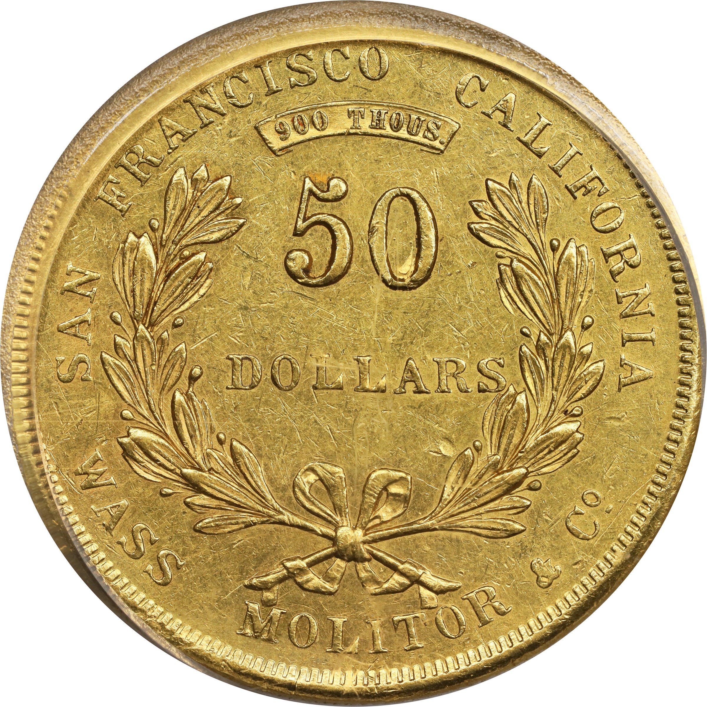 1855 G$50  Wass, Molitor & Co., K-9 MS thumbnail 13