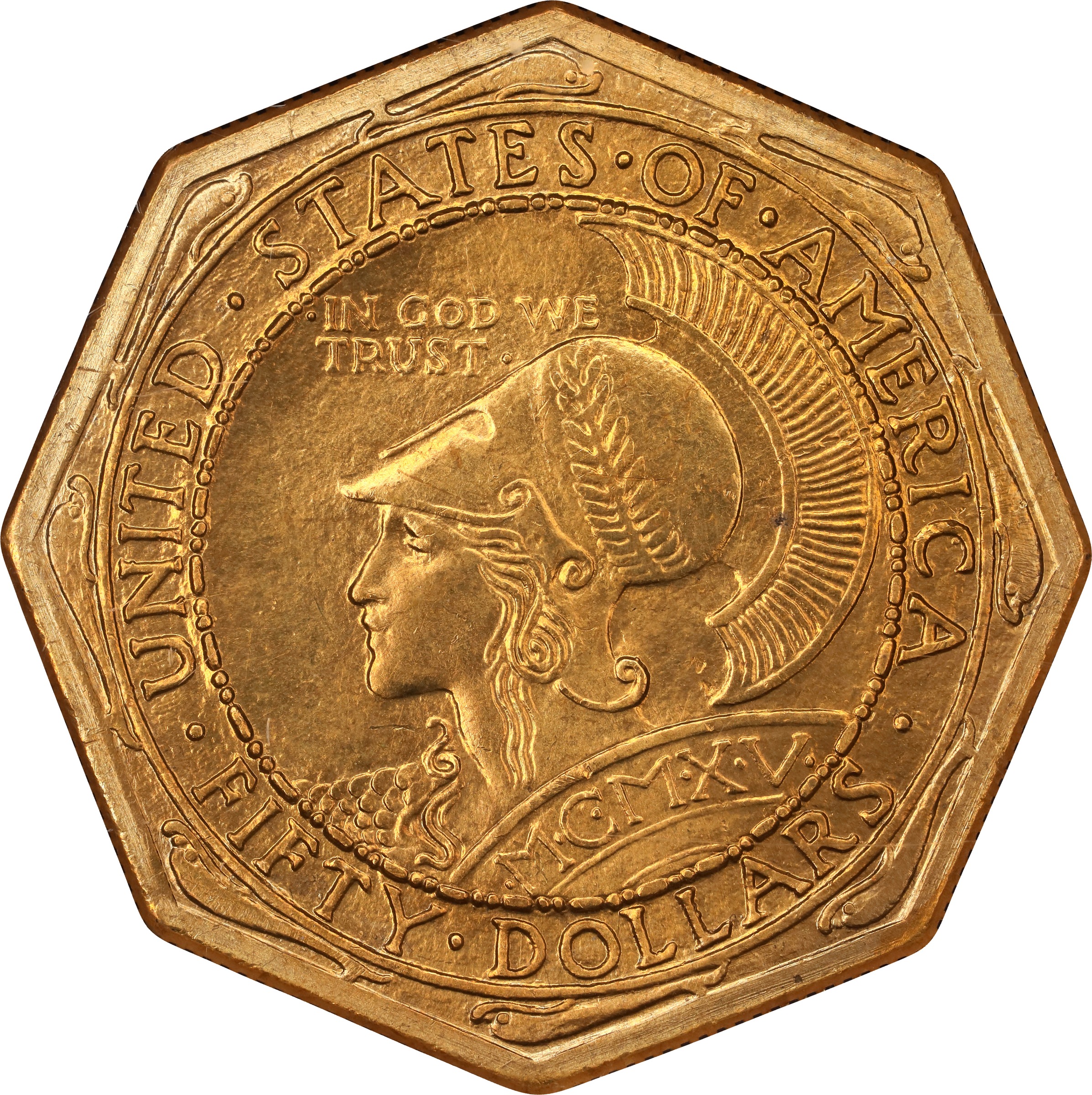 1915-S G$50  Panama-Pacific Expo, Octagonal MS64 CAC thumbnail 3