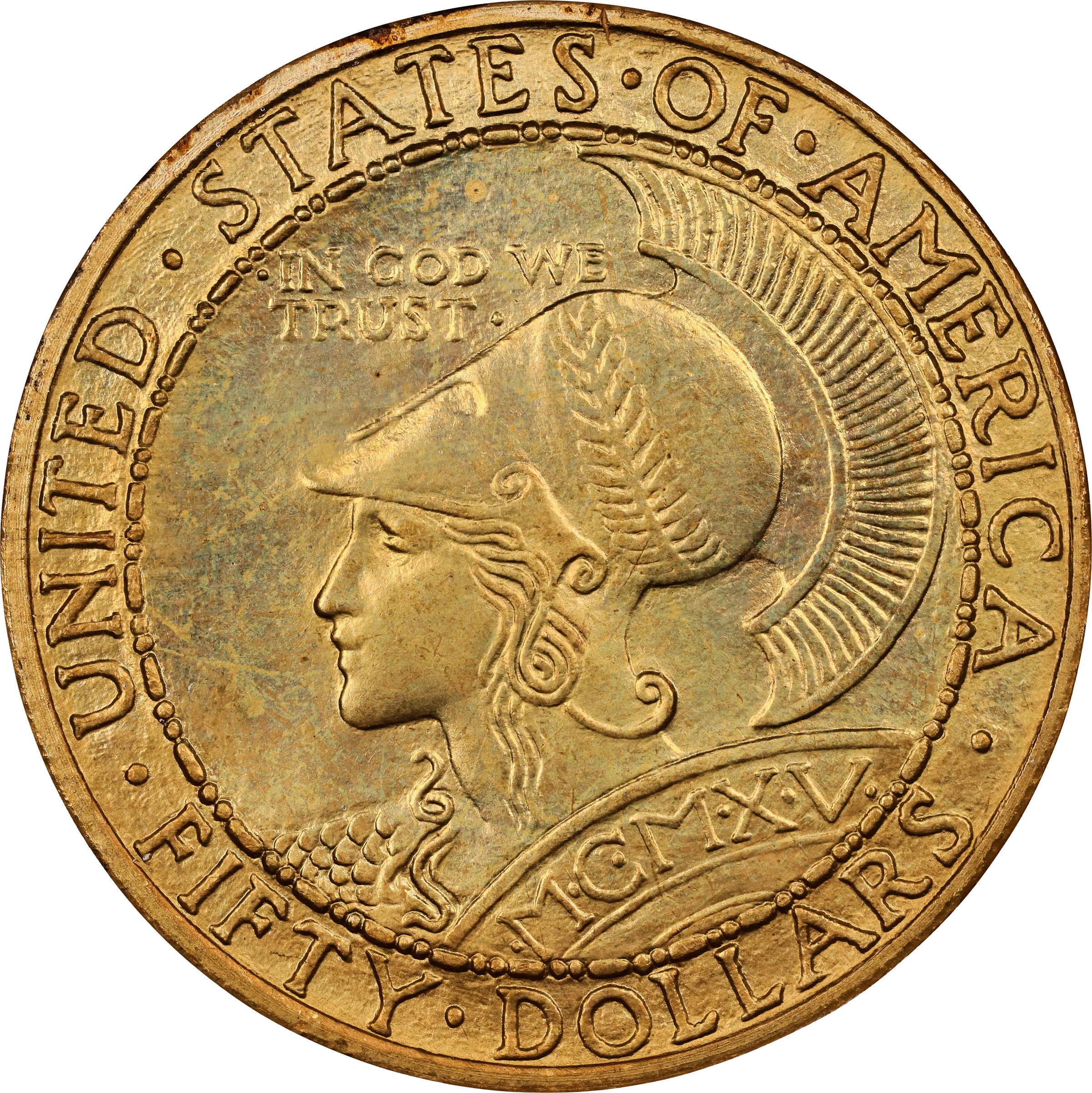 1915-S G$50  Panama-Pacific Expo, Round MS67 CAC thumbnail 3