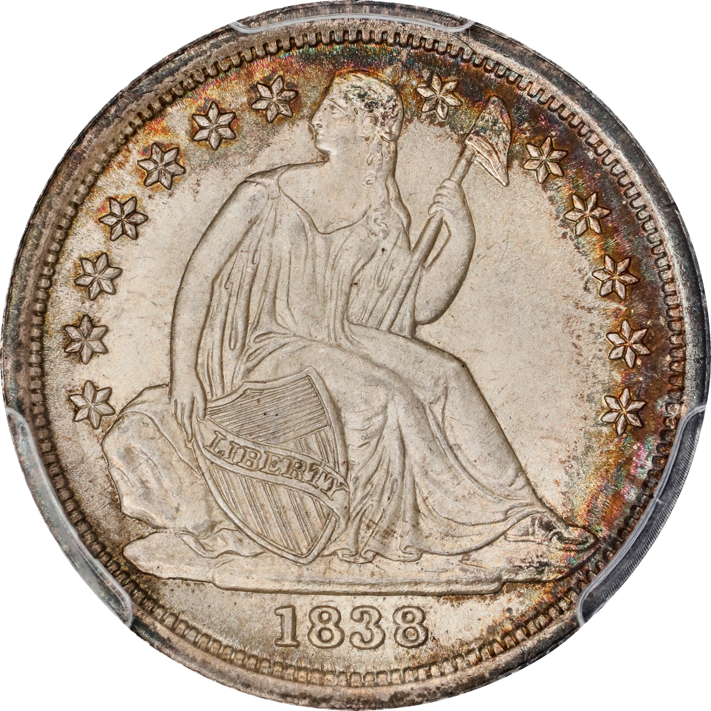 1838 10c No Drapery, Large Stars MS63 CAC thumbnail 3