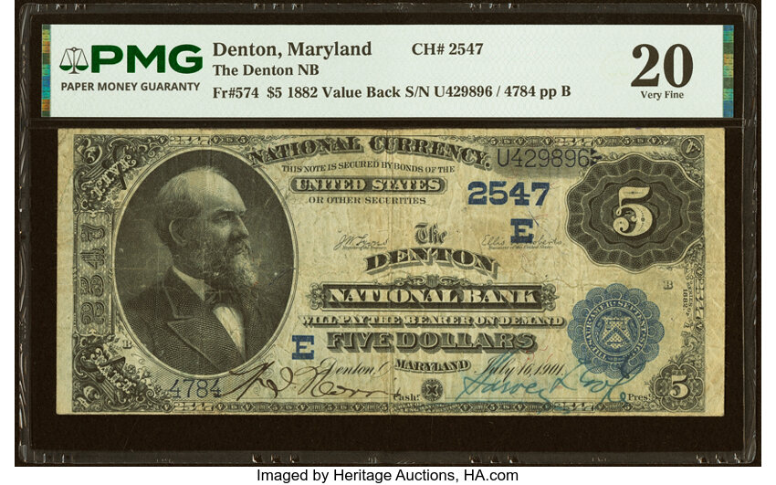 1882 $5  2nd Charter Period, 3rd Issue, Value Back (Fr. 574) thumbnail 2