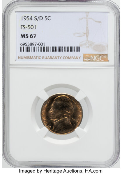 1954-S/D 5c Overmintmark, FS-501 MS thumbnail 2