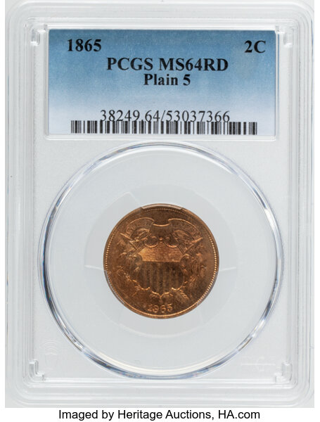 Image for 1865 2c Plain 5, DDO, FS-102 MS RD MS62 RD CAC