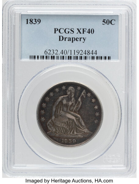 1839 50c Drapery F12 CAC thumbnail 5