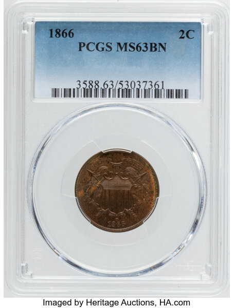 1866 2c Doubled Die Reverse, FS-801 MS BN MS64 BN CAC thumbnail 2