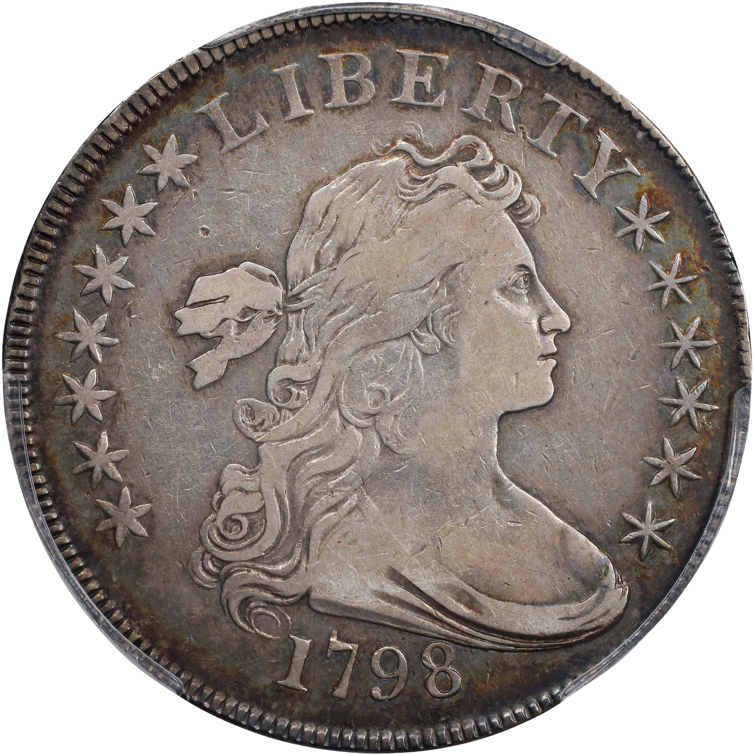 1798 $1  Large Eagle, 5 Vertical Lines AU50 CAC thumbnail 2