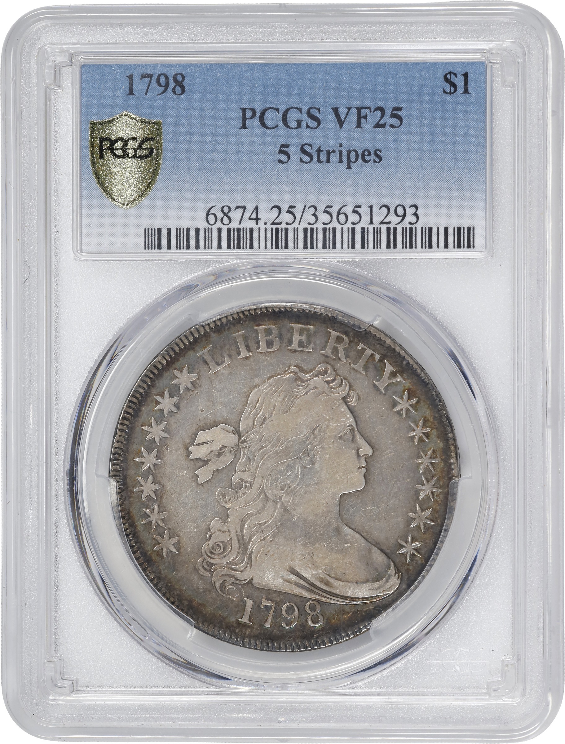 1798 $1  Large Eagle, 5 Vertical Lines AU50 CAC thumbnail 8