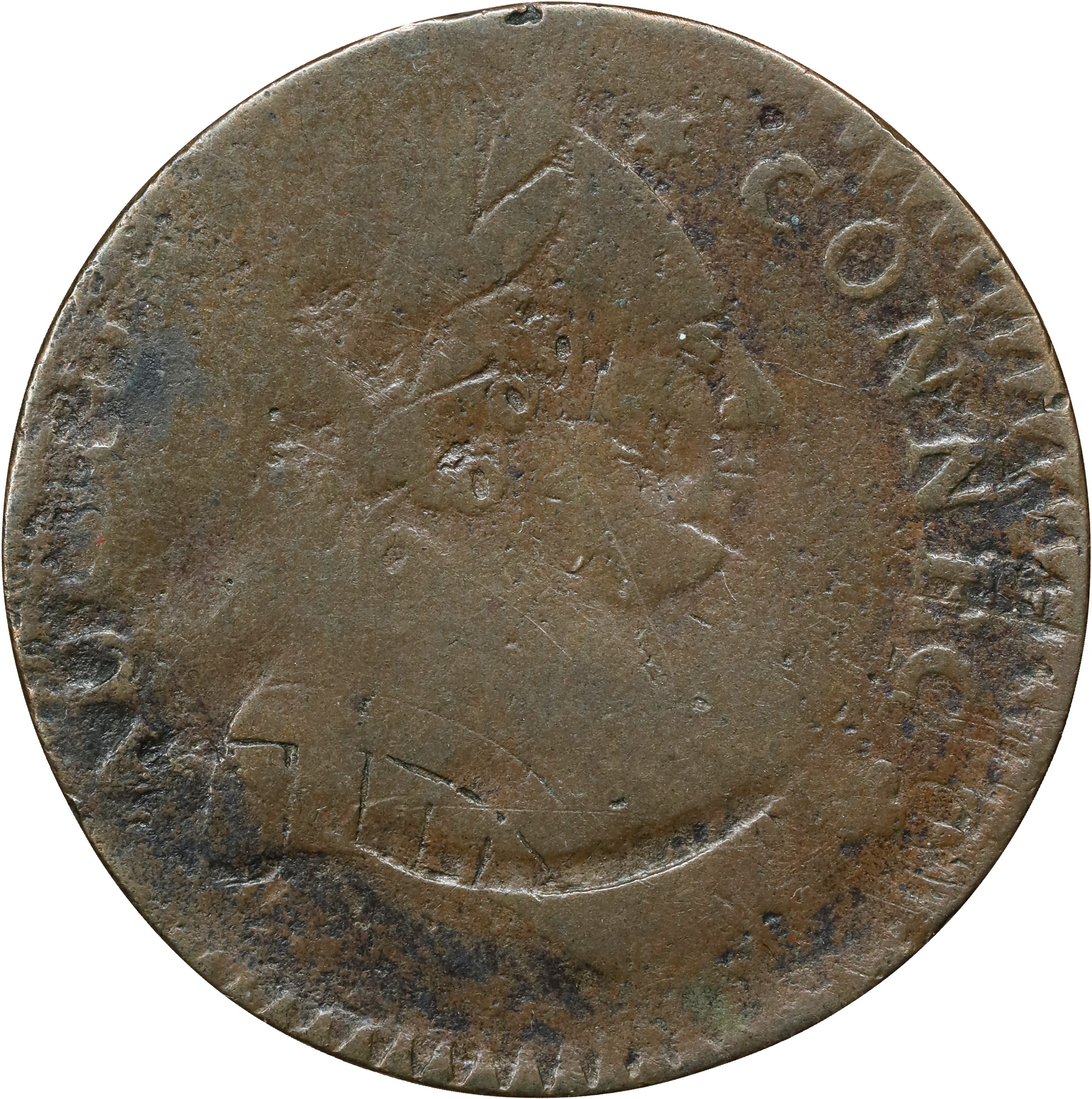 1788 Copper Connecticut, Mailed Bust Right MS BN thumbnail 3