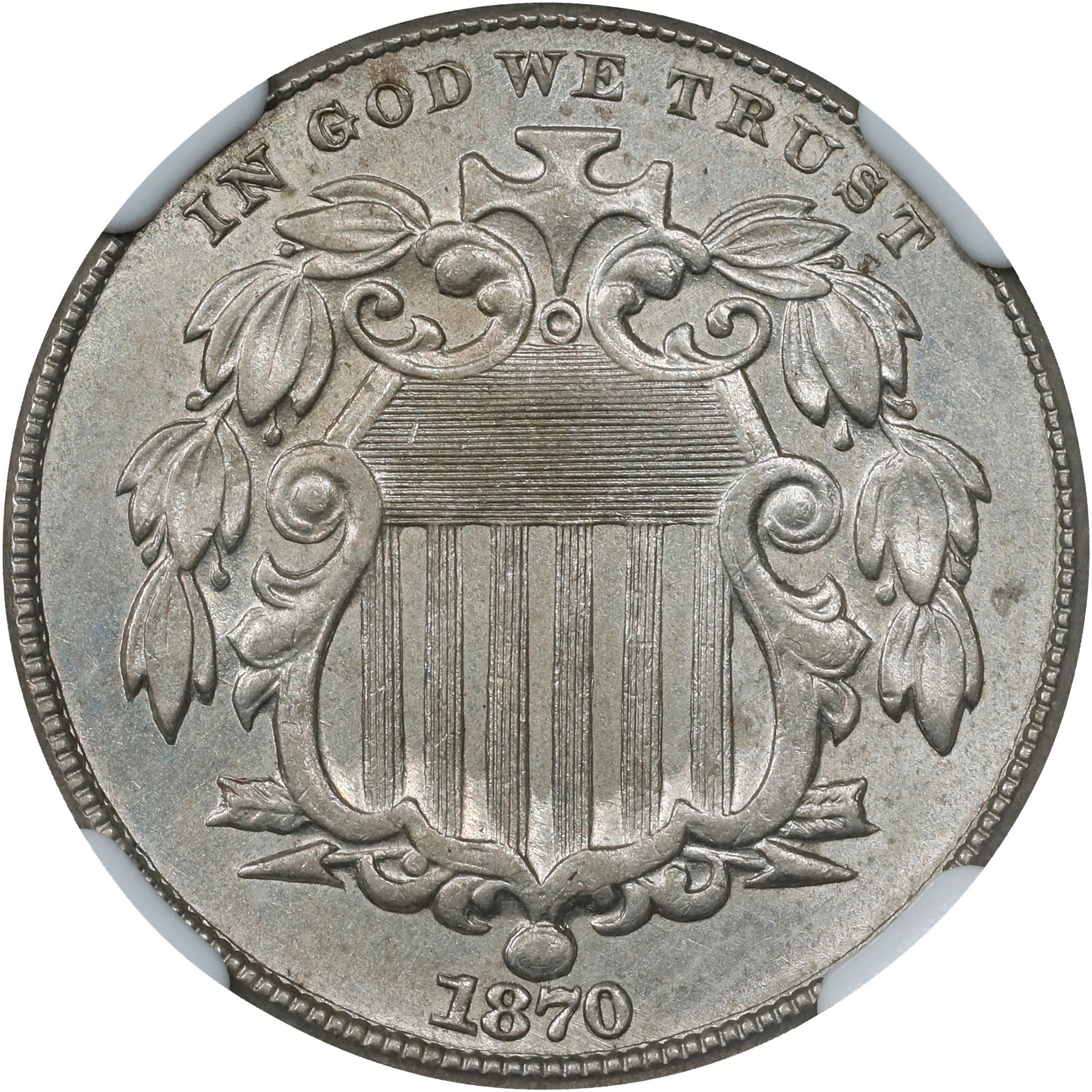 1870 5c Doubled Die Obverse, FS-103 AU53 CAC thumbnail 3