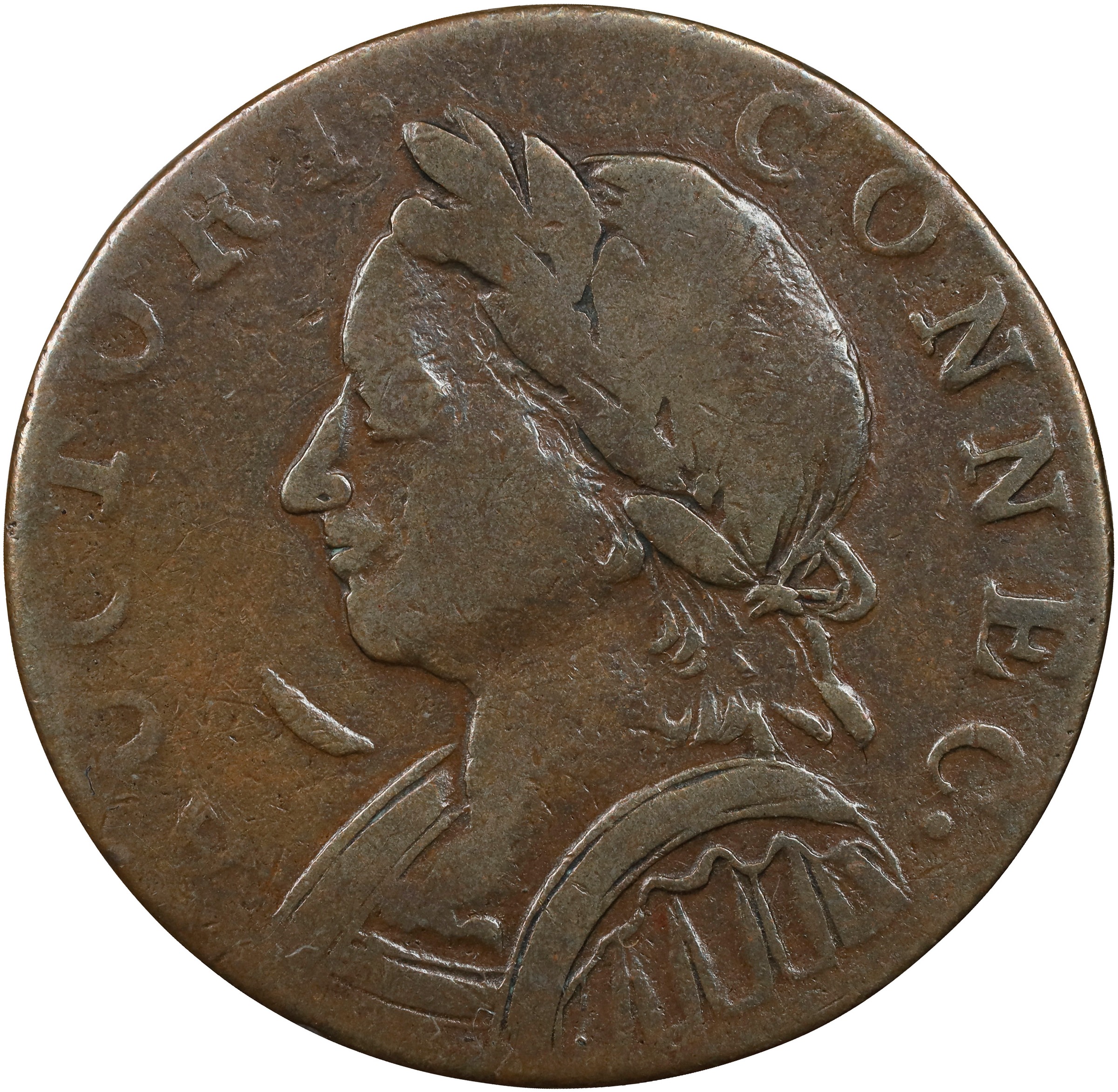 1787 Copper Connecticut, Mailed Bust Left, Horned MS BN thumbnail 7