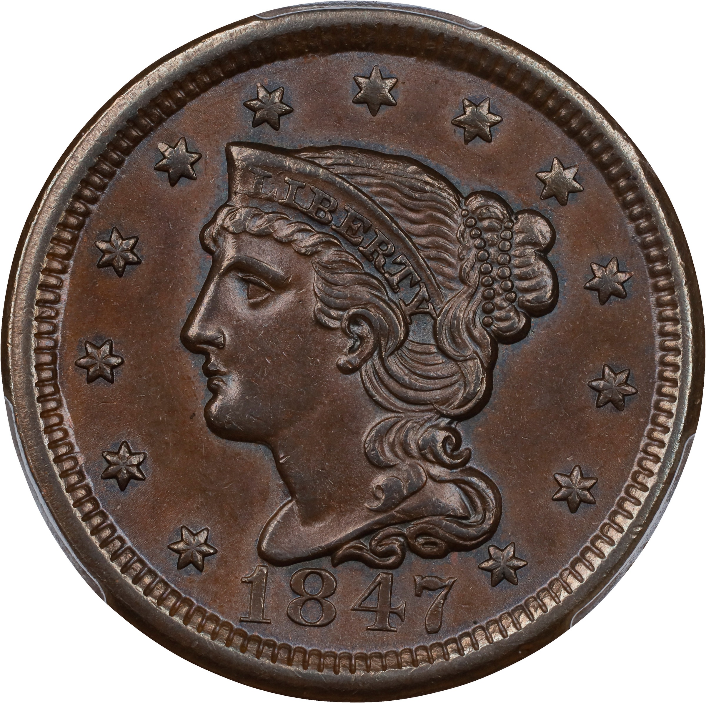 1847 1c N-39 MS RD MS65 RD CAC thumbnail 2