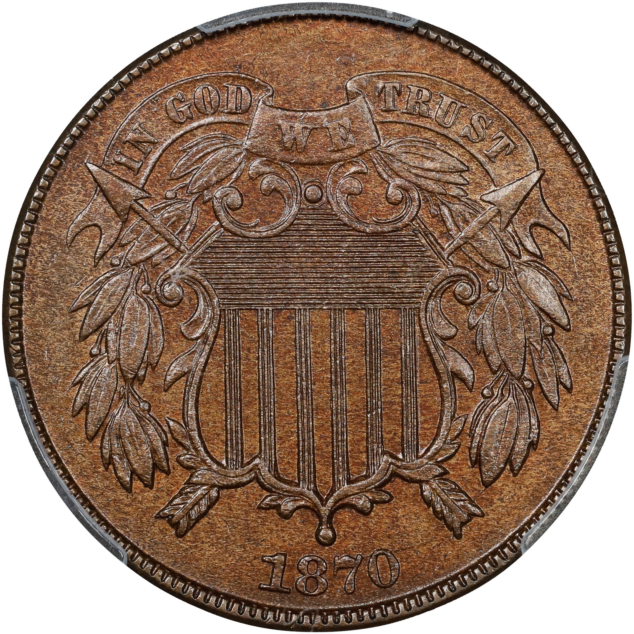1870 2c Doubled Die Obverse , FS-101 MS BN XF45 BN thumbnail 2