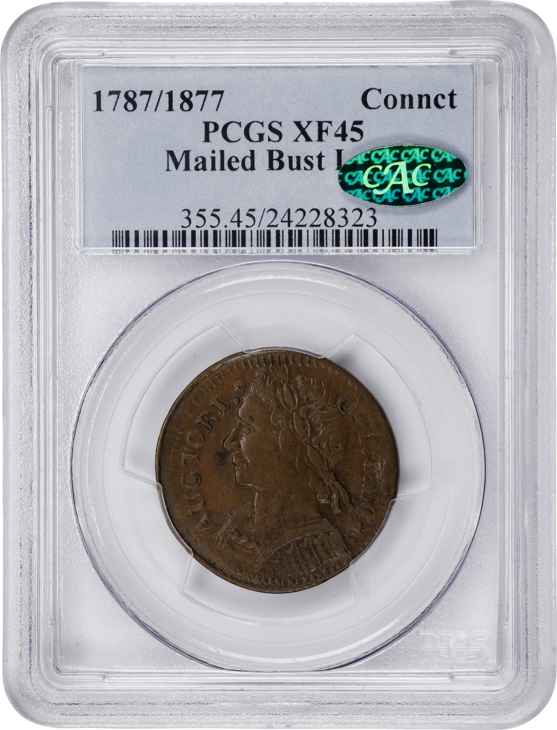 1787/1877 Copper Connecticut, Mailed Bust Left MS BN thumbnail 5