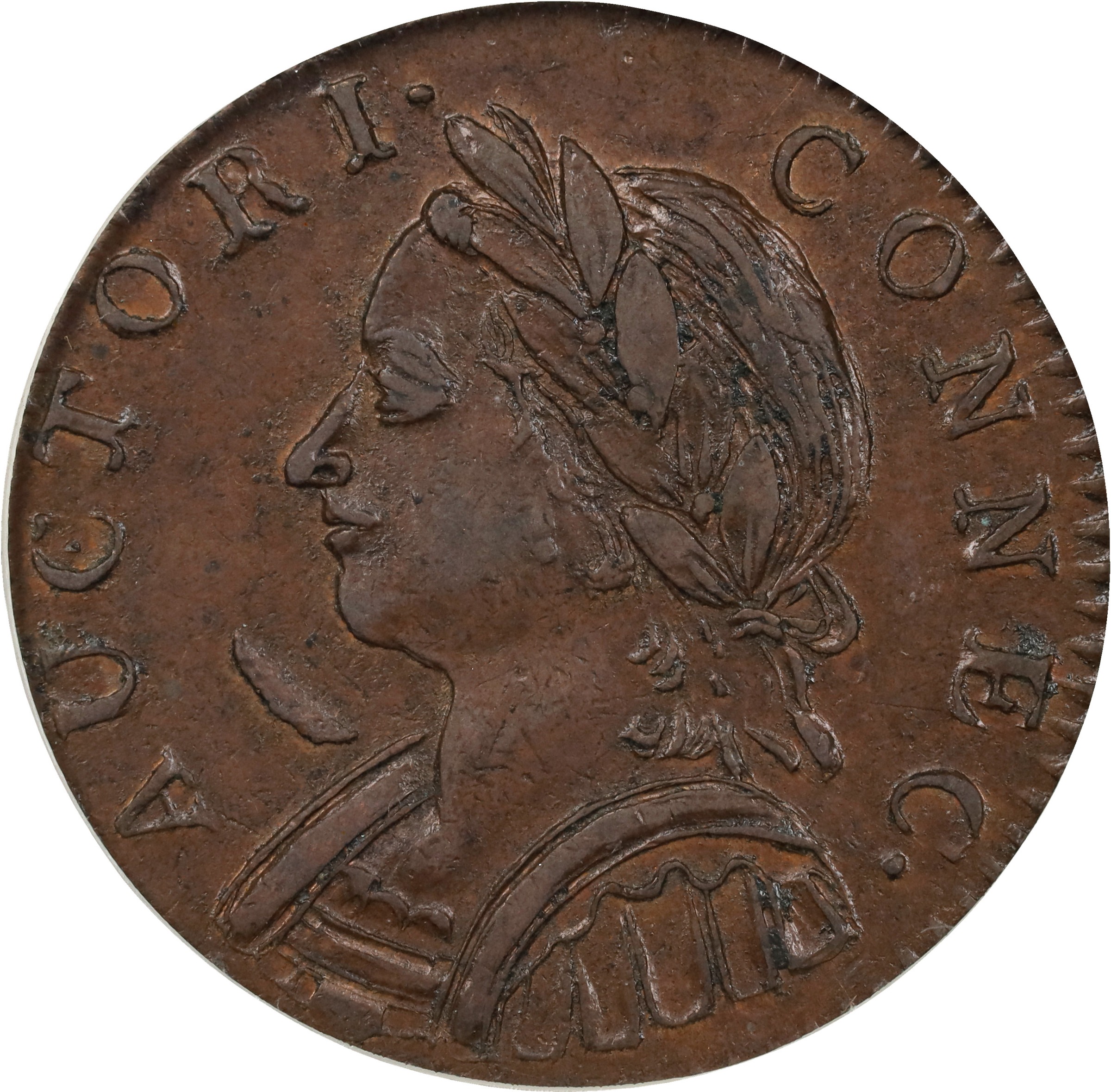 1787 Copper Connecticut, Mailed Bust Left, Horned MS BN thumbnail 3