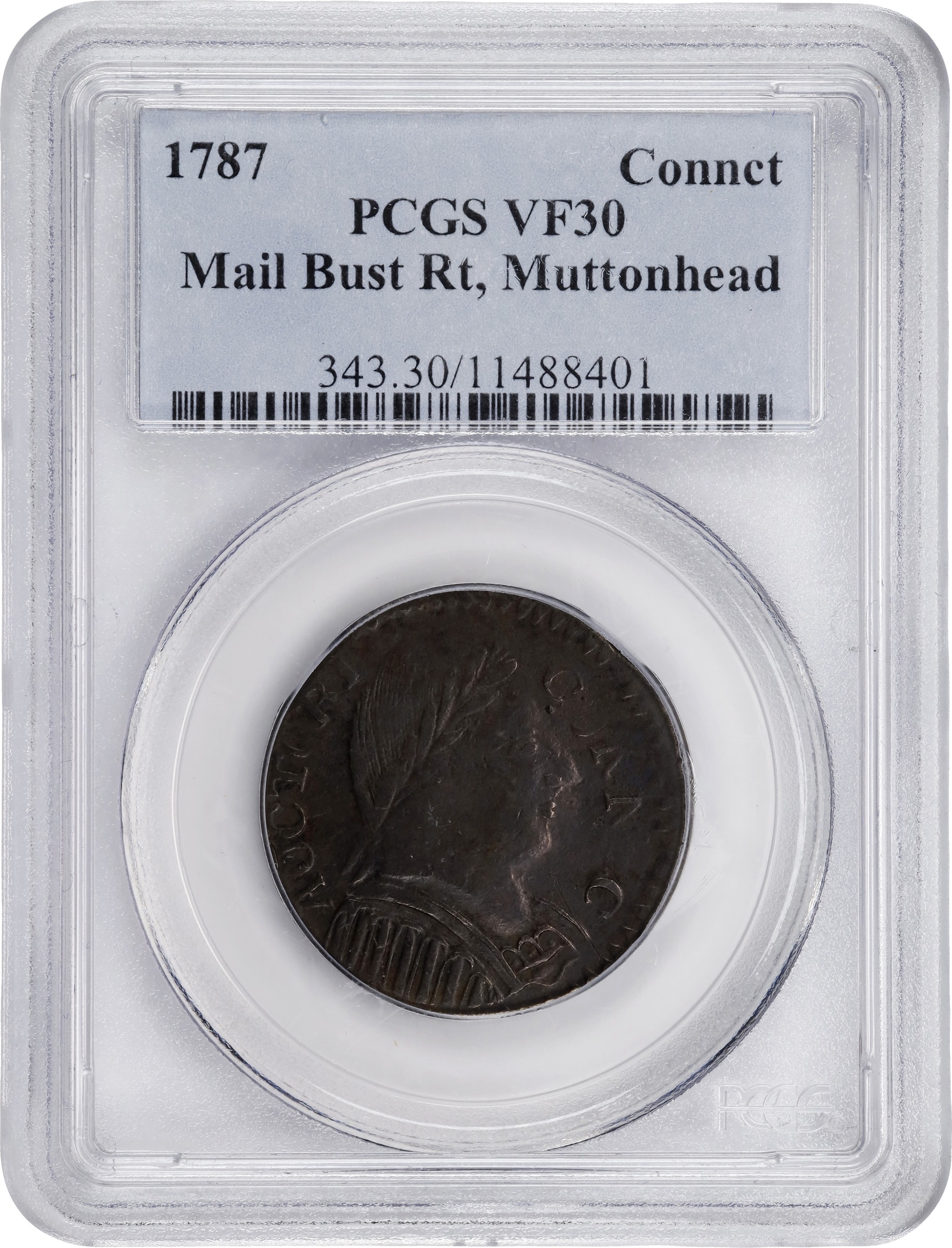 1787 Copper Connecticut, Mailed Bust Right, Mutton MS BN thumbnail 12