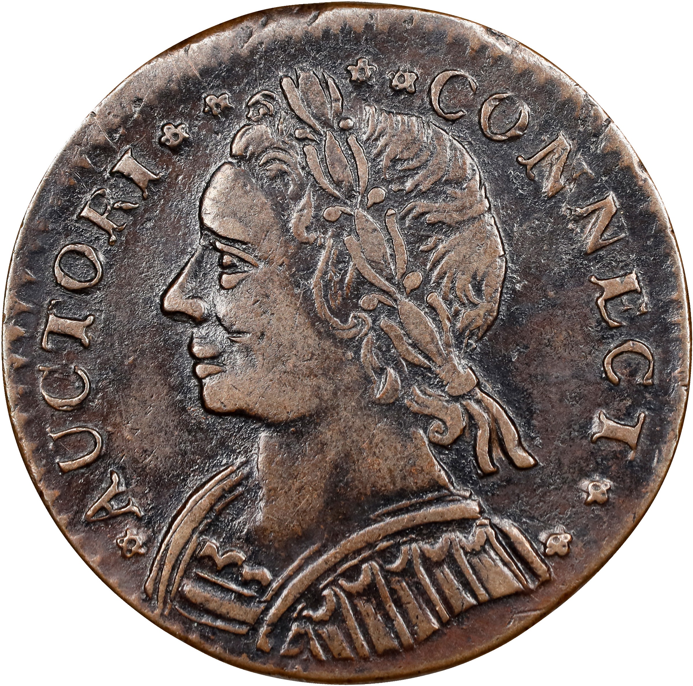 1787 Copper Connecticut, Mailed Bust Left, CONNECT, INDE MS BN thumbnail 2
