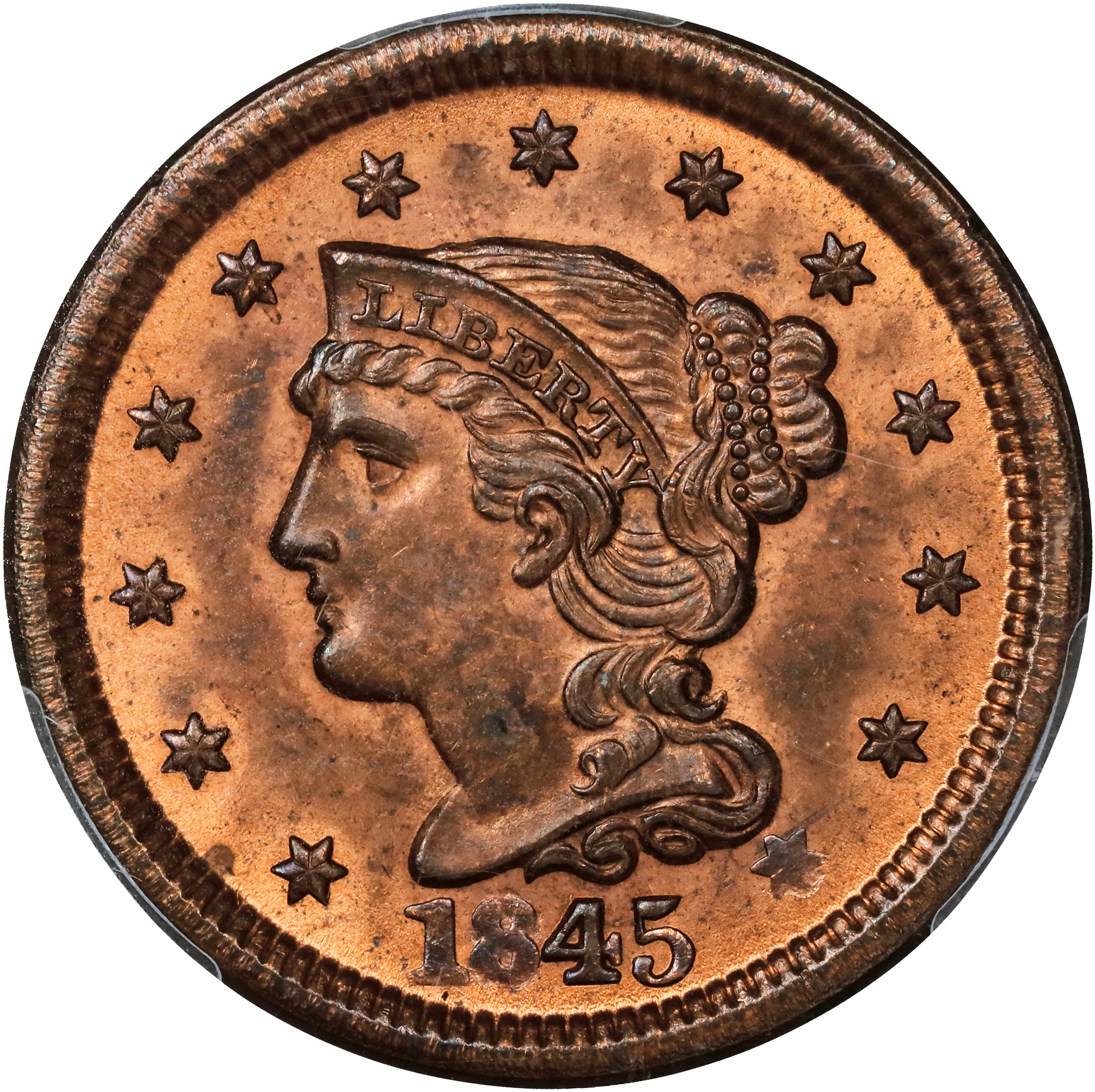 1845 1c MS RB MS64 RB CAC thumbnail 3
