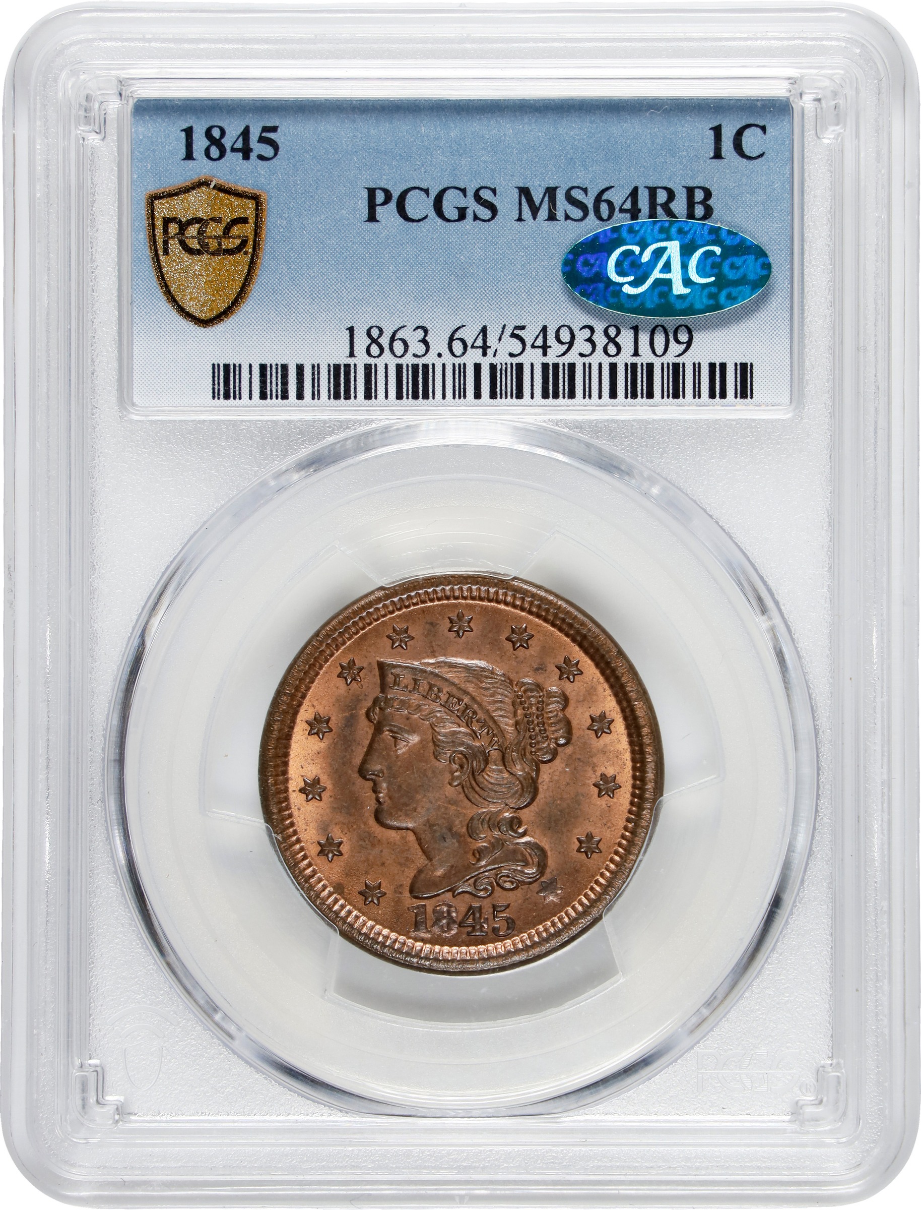 1845 1c MS RB MS64 RB CAC thumbnail 17