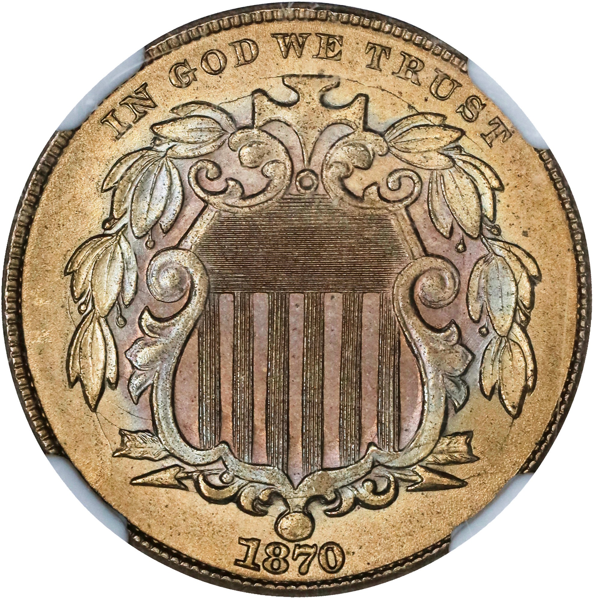 1870 5c Doubled Die Obverse, FS-103 AU53 CAC thumbnail 2