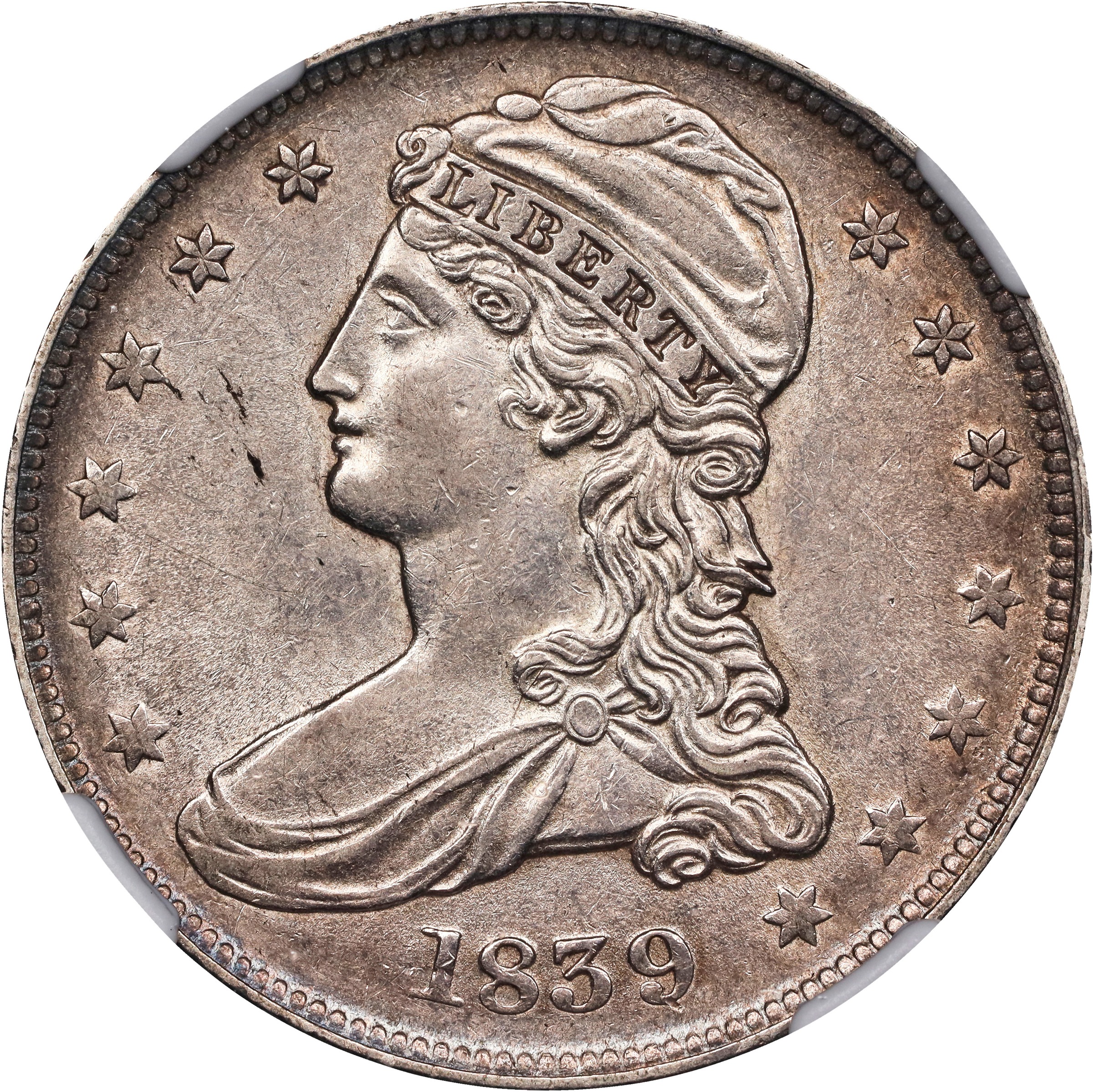 1839 50c Reeded Edge, Large Letters Reverse, GR-6 MS thumbnail 2