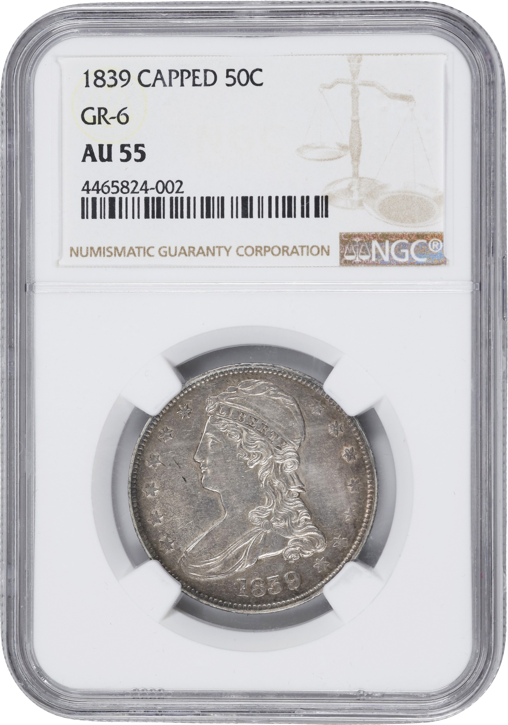 1839 50c Reeded Edge, Large Letters Reverse, GR-6 MS thumbnail 4