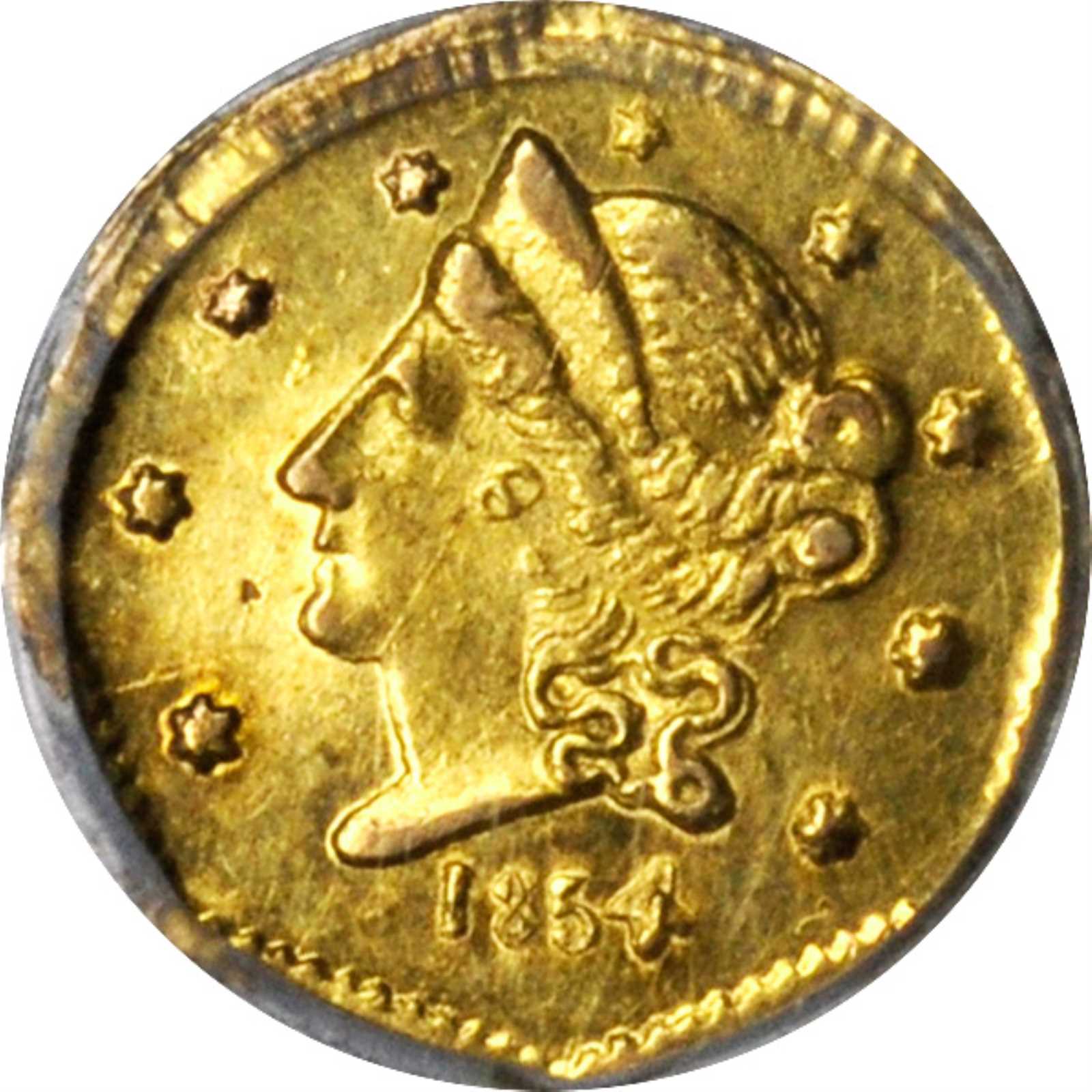 image for: 1854 Octagonal 50 Cents. BG-305. Rarity-4-. Liberty Head. MS-62 (PCGS). Gold Shield Holder.