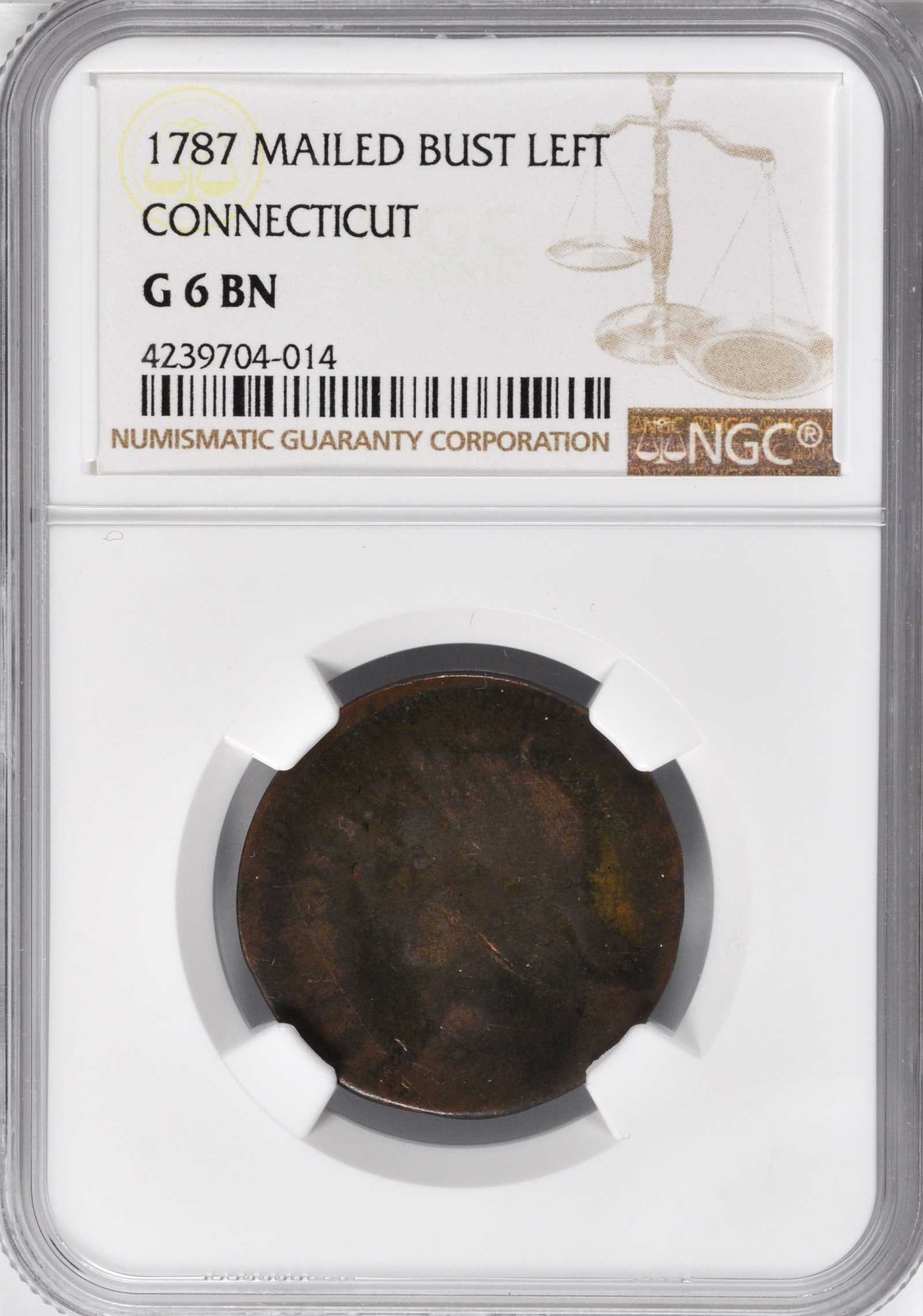 1787 Copper Connecticut, Mailed Bust Left MS BN G6 BN thumbnail 5