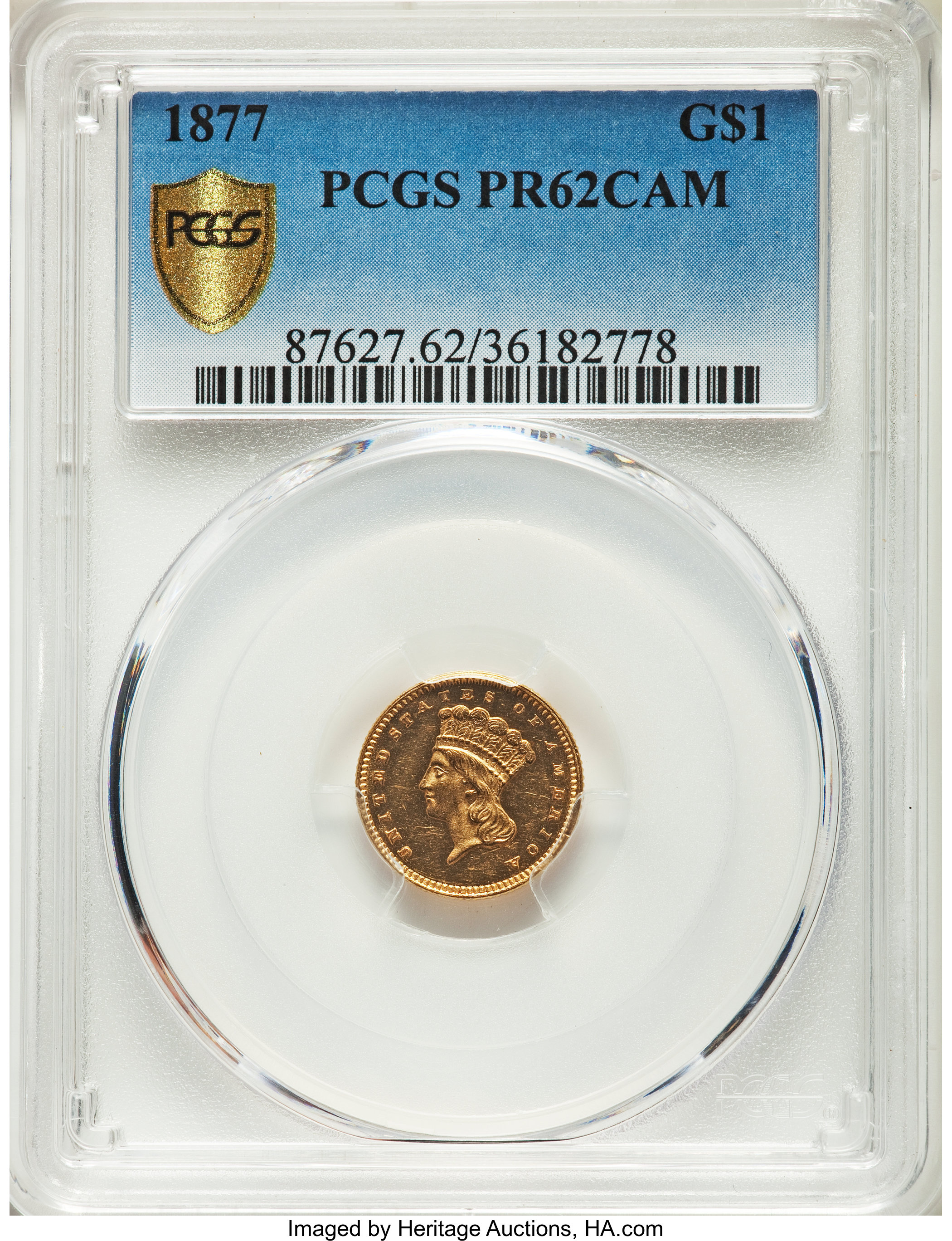 image for: 1877 G$1 PR62 Cameo PCGS Secure....