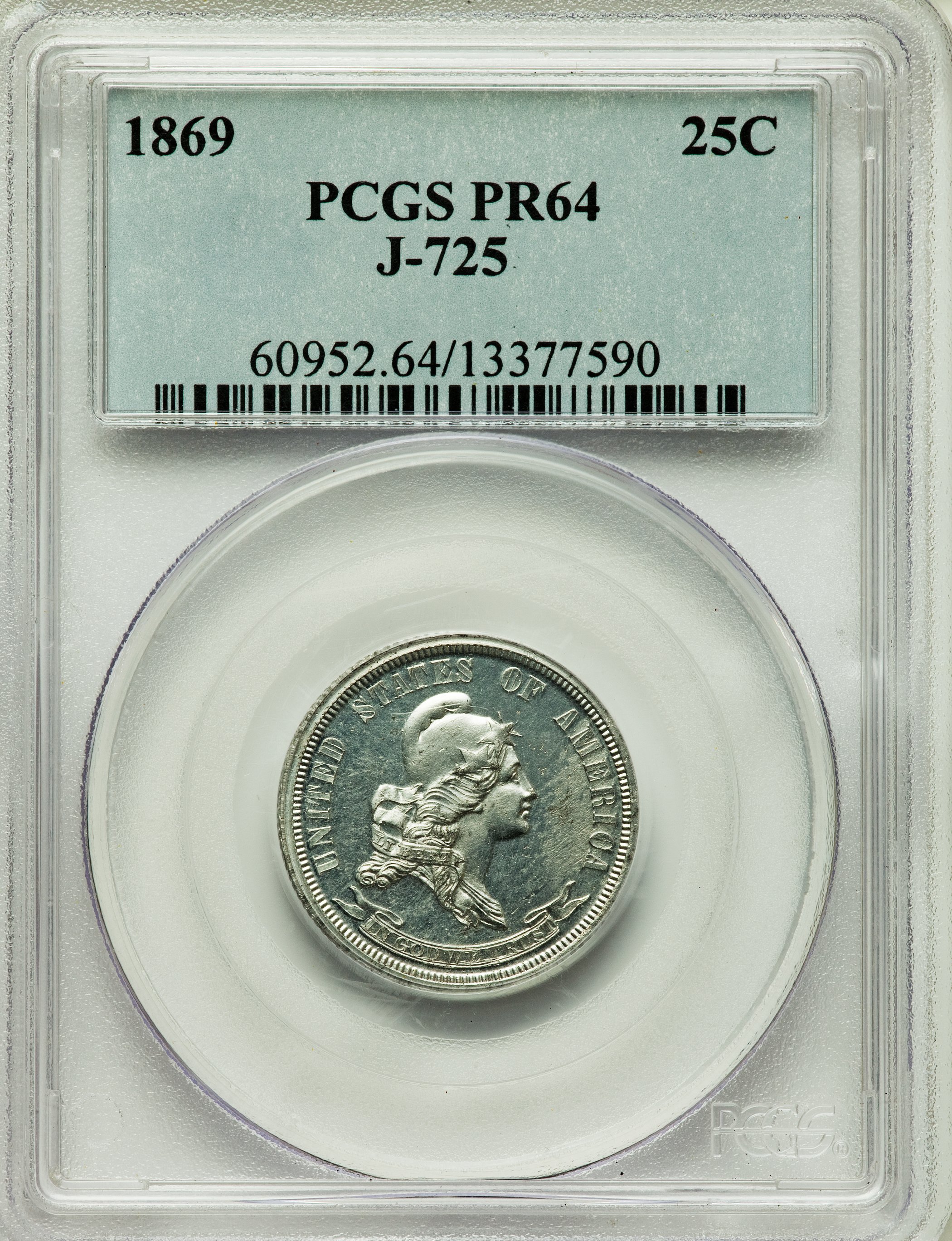 image for: 1869 25C Standard Silver Quarter Dollar, Judd-725, Pollock-806, High R.7, PR64 PCGS....