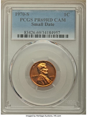 image for: 1970-S 1C Small Date PR69 Red Cameo PCGS. PCGS Population: (14/0). NGC Census: (1/0)....