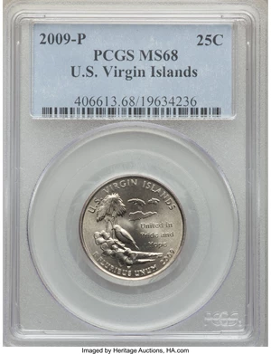 image for: 2009-P 25C U.S. Virgin Islands MS68 PCGS....