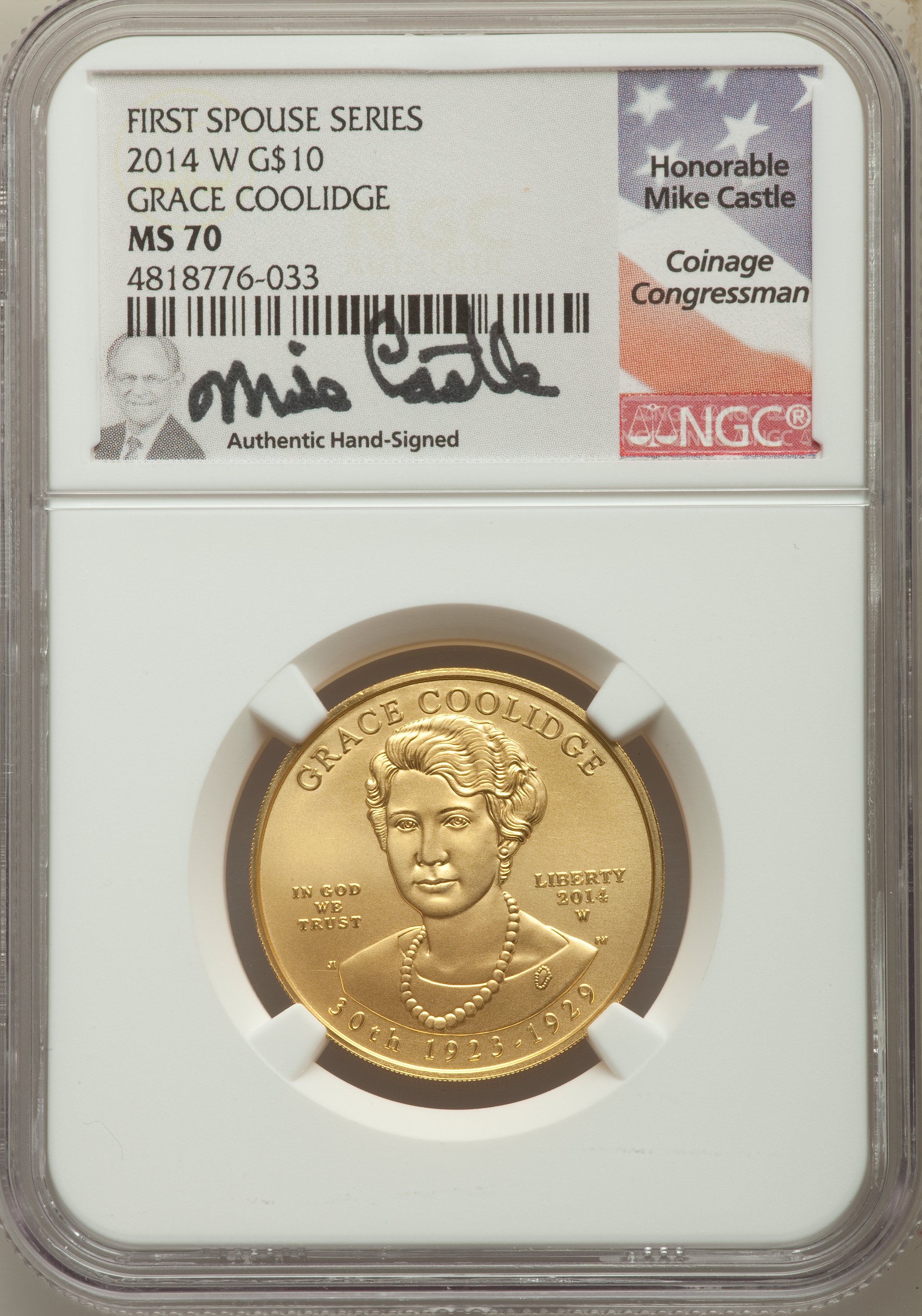 image for: 2014-W $10 Grace Coolidge MS70 NGC. NGC Census: (0). PCGS Population: (37). CDN: $950 Whsle. Bid for problem-free NGC/PCGS ...