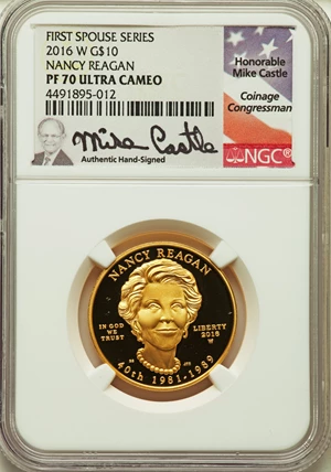 image for: 2016-W $10 Nancy Reagan Half-Ounce Gold Ten Dollar PR70 Ultra Cameo NGC. NGC Census: (0). PCGS Population: (8). CDN: $800 W...