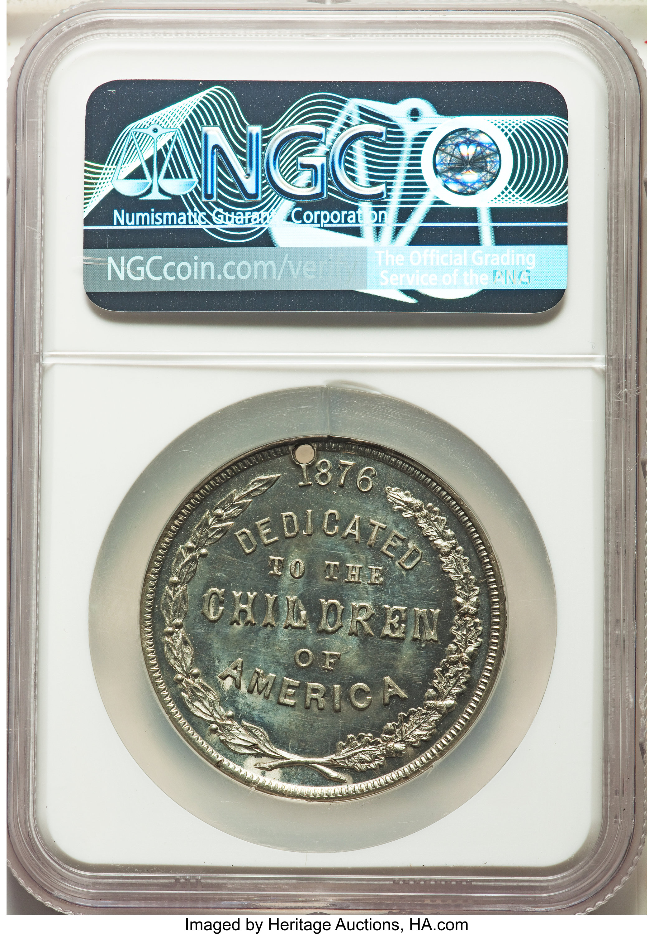 image for: 1876 Lovett's Battles of 1776, Battle of Moore's Creek Bridge, White Metal, Baker-440B, HK-92, R.5, MS62 Prooflike NGC; 1876 U... (Total: 2 medals)