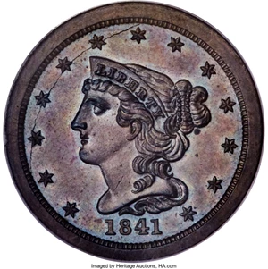image for: 1841 1/2 C Original, B-1, R.5, PR60 Brown PCGS....